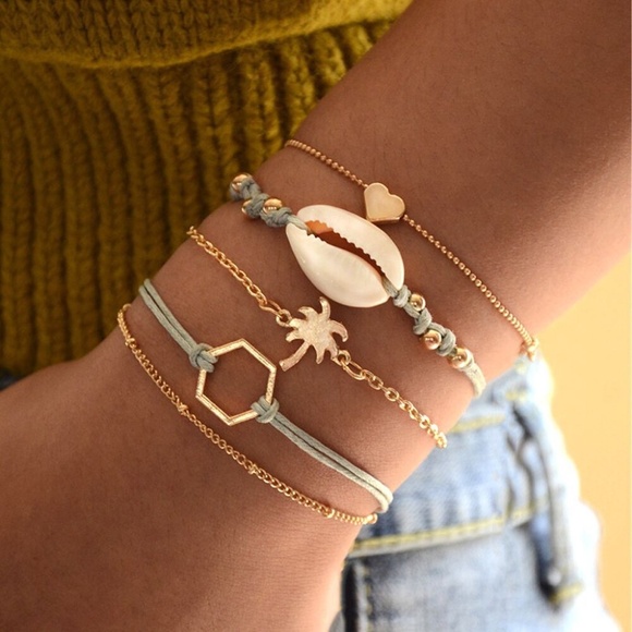 **KELBY* 5-Pc Gold Palm Tree x Blue Bracelet Set - Picture 1 of 4